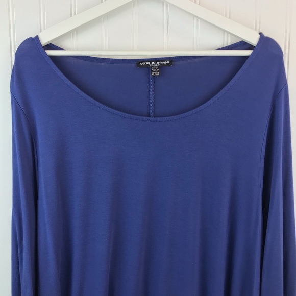 Cable & Gauge Plus Size Flowy Tunic Top - 2X, Scoop Neck Royal Blue Long Sleeves - Picture 2 of 10